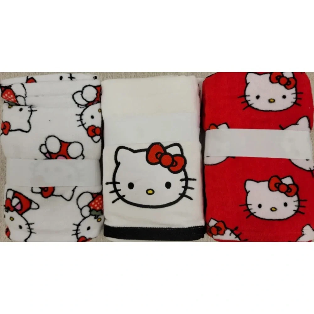 Set of 3 Sanrio Hello Kitty 2pk Hand Towels Printed White, Red, Strawberry RARE